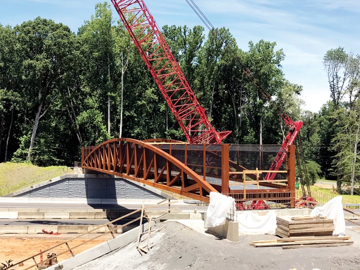 New pedestrian bridge that spans I40 in Bermuda Run put in place